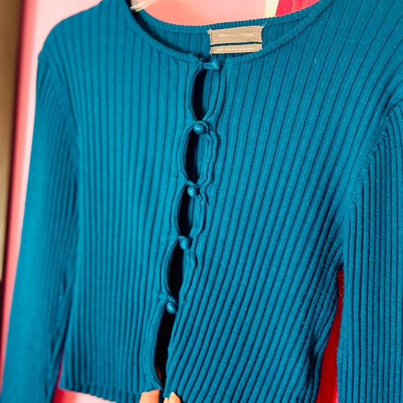 Urban Outfitters Teal Blue Pullover Button-Down Cropped Ribbed Women’s Medium - Picture 5 of 5